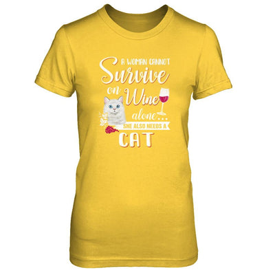 A Woman Can't Survive On Wine Alone Cat-T-Shirt & Tank Top-Women's T-Shirt-Daisy