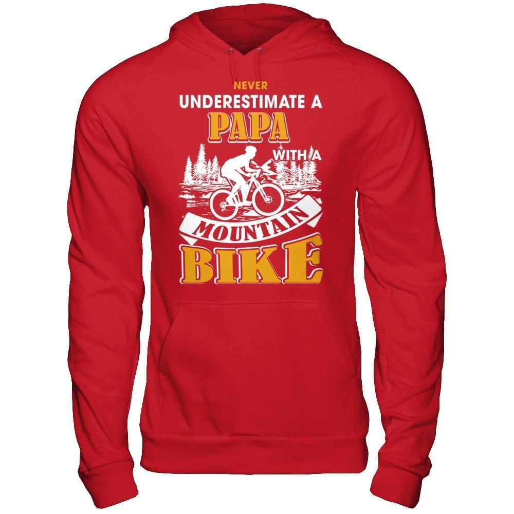Never Underestimate A Papa With A Mountain Bike-T-Shirt & Hoodie-Pullover Hoodie-Red