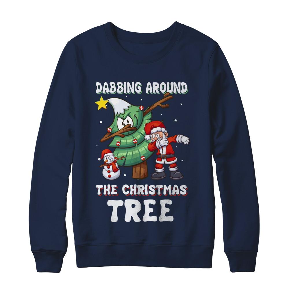 Dabbing Santa Around Christmas Tree-T-Shirt & Sweatshirt-Crewneck Sweatshirt-Navy
