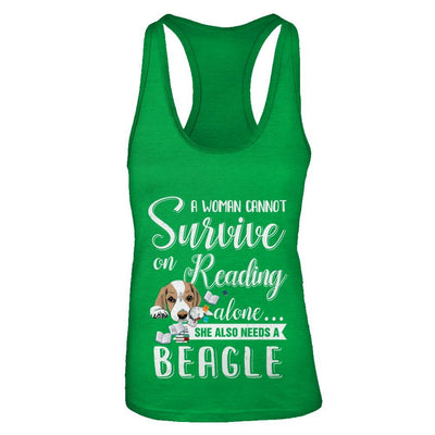 A Woman Cannot Survive On Reading Alone Beagle-T-Shirt & Tank Top-Women's Ideal Racerback Tank-Kelly Green
