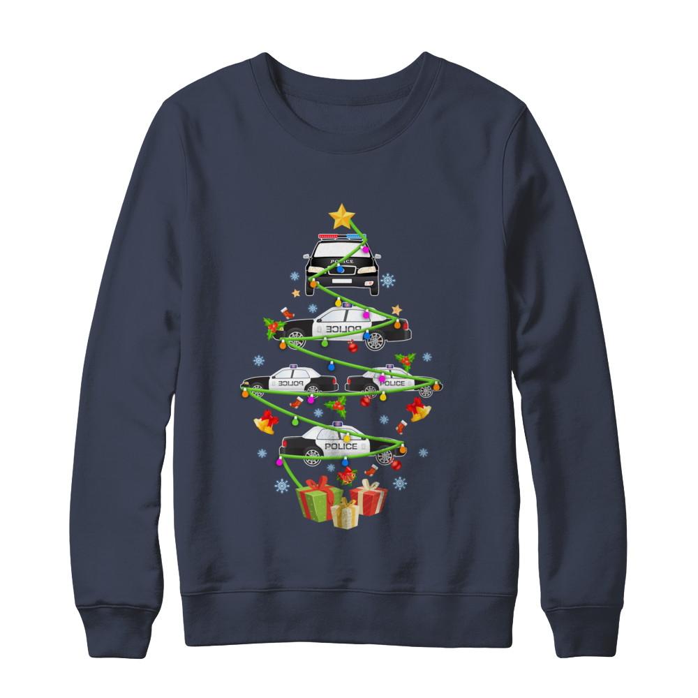 Police Officer Car Christmas Tree Ornament Decor Gift-T-Shirt & Sweatshirt-Crewneck Sweatshirt-Navy