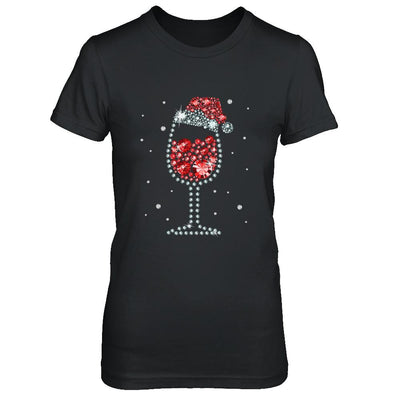 Diamond Wine Glasses Santa Hat Christmas-T-Shirt & Sweatshirt-Women's T-Shirt-Black