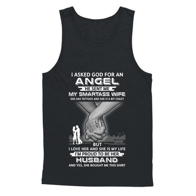 I Asked God For An Angel He Sent Me My Wife Tattoos Husband-T-Shirt & Hoodie-Unisex Tank-Black