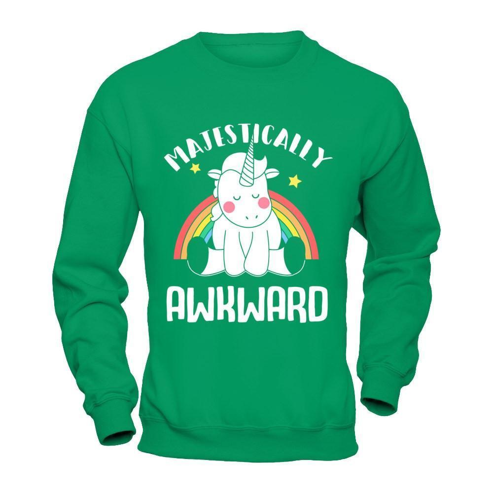Unicorn Majestically Awkward-T-Shirt & Hoodie-Crewneck Sweatshirt-Irish Green