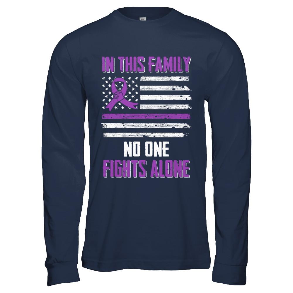 In This Family No One Fights Alone Pancreatic Cancer-T-Shirt & Hoodie-Long Sleeve T-Shirt-Navy