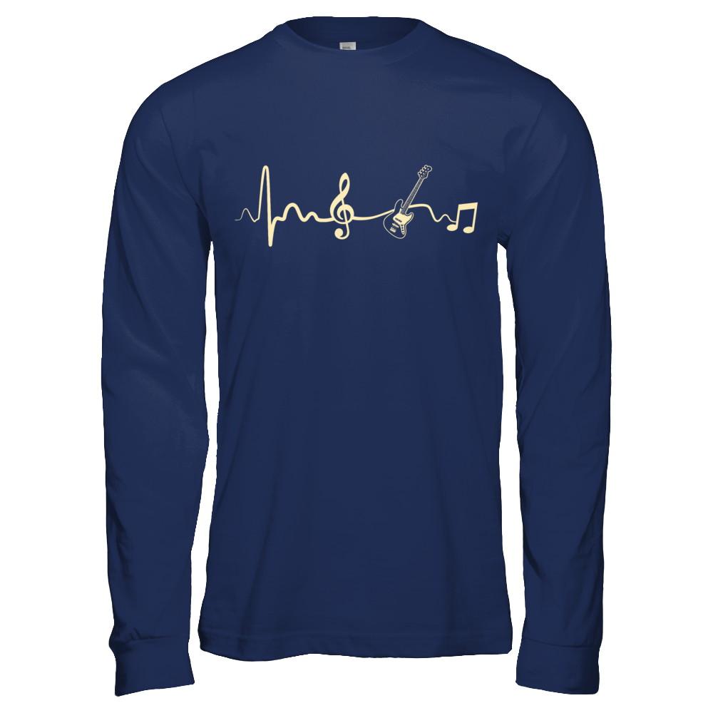 Bass Acoustic Guitar Heartbeat-T-Shirt & Hoodie-Long Sleeve T-Shirt-Navy