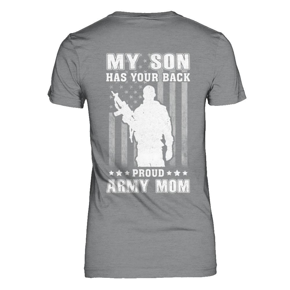 American Flag MY SON HAS YOUR BACK PROUD ARMY MOM-T-Shirt & Hoodie-Women's T-Shirt-Sport Grey