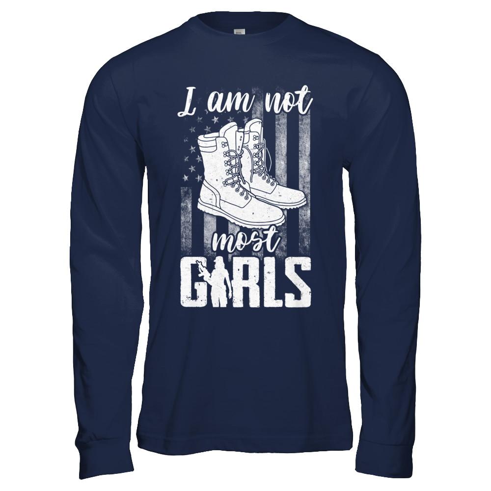 I AM NOT MOST GIRLS Veteran Woman-T-Shirt & Hoodie-Long Sleeve T-Shirt-Navy
