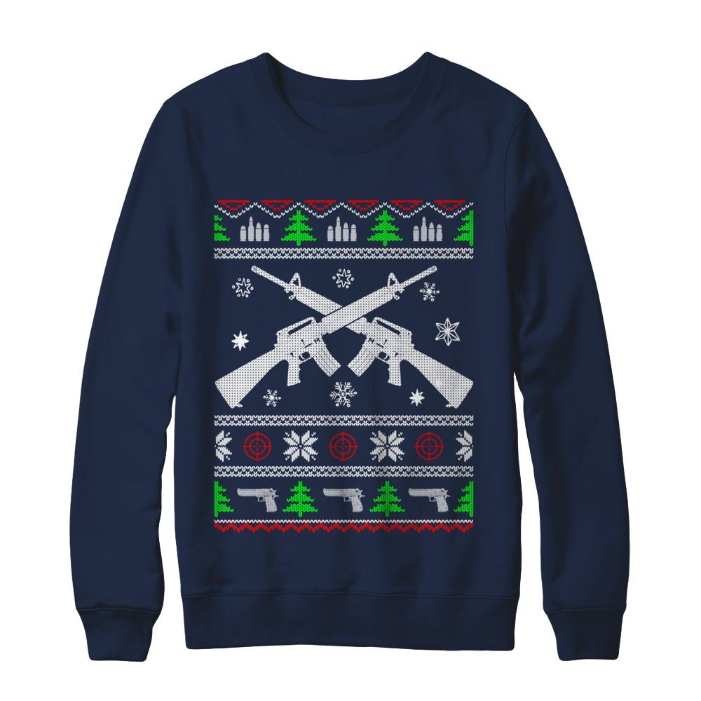 I Want Rifle Guns For Christmas Ugly Christmas Sweater-T-Shirt & Sweatshirt-Crewneck Sweatshirt-Navy