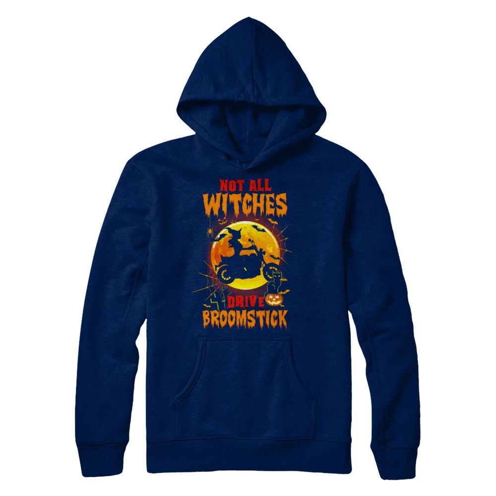 Not All Witches Drive Broom Funny Halloween Biker-T-Shirt & Sweatshirt-Pullover Hoodie-Navy