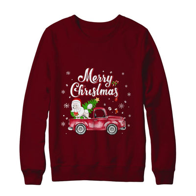 Poodle Retriever Rides Red Truck Christmas Pajama-T-Shirt & Sweatshirt-Crewneck Sweatshirt-Maroon