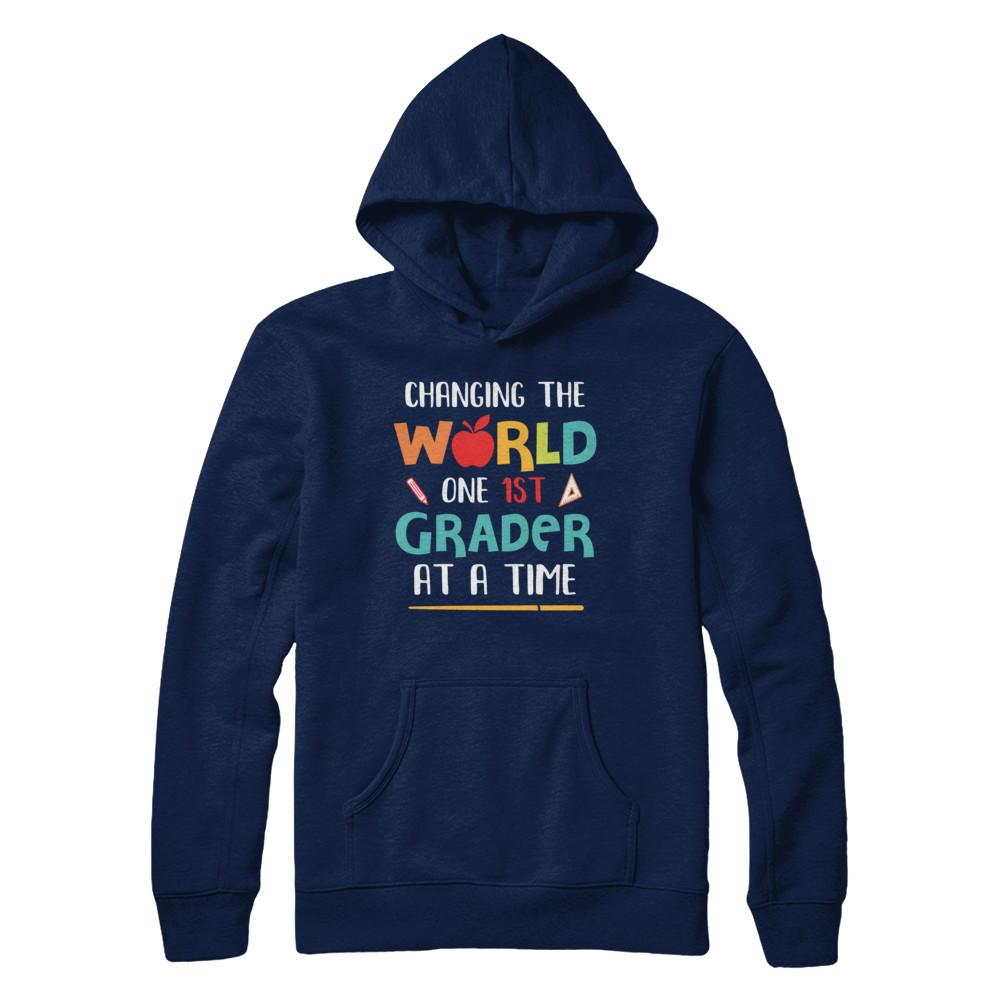 Changing The World One 1st Grader Back To School Teacher-T-Shirt & Hoodie-Pullover Hoodie-Navy