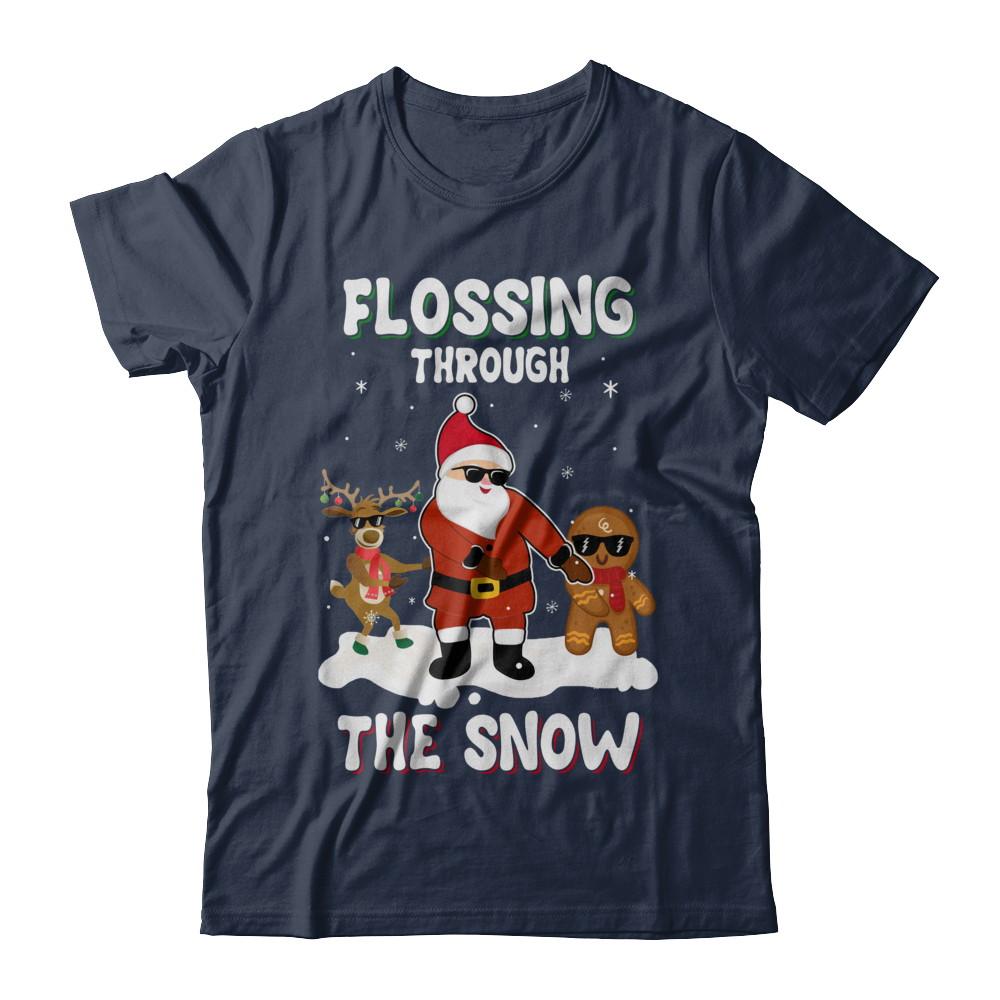 Flossing Through The Snow Santa Reindeer Gingerbread-T-Shirt & Sweatshirt-Classic T-Shirt-Navy