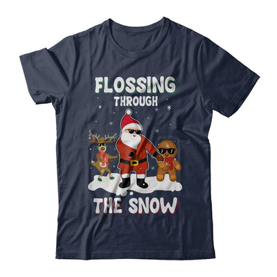Flossing Through The Snow Santa Reindeer Gingerbread-T-Shirt & Sweatshirt-Classic T-Shirt-Navy