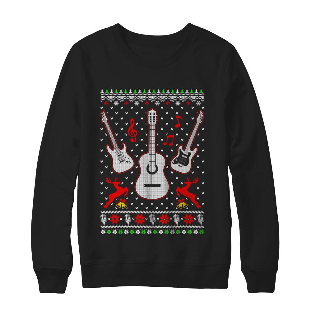 Singer Song Guitar Ugly Christmas Sweater-T-Shirt & Sweatshirt-Crewneck Sweatshirt-Black