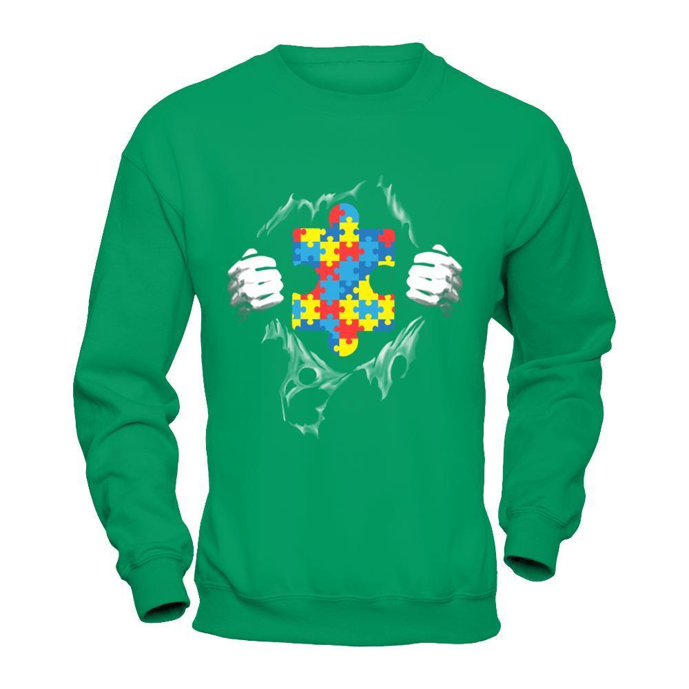 Super Autism Awareness Day Gifts-T-Shirt & Hoodie-Crewneck Sweatshirt-Irish Green