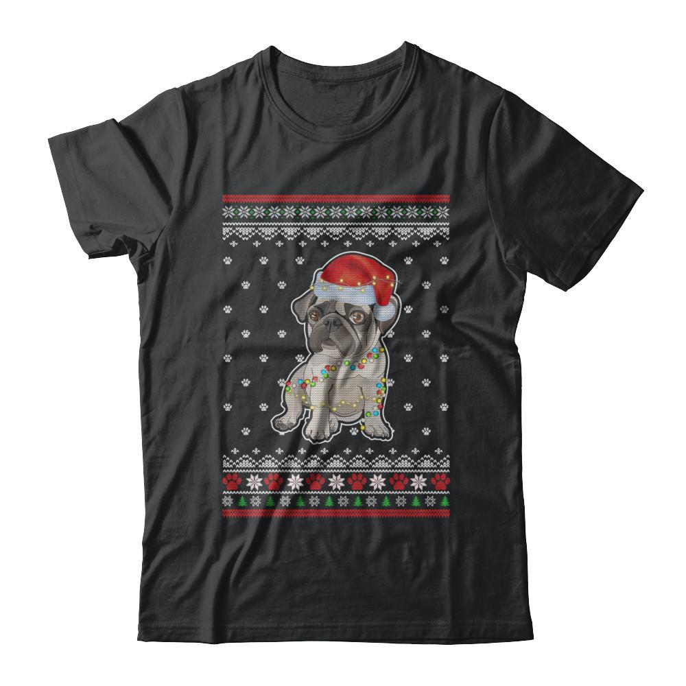 Pug Christmas Ugly Sweater Lights Dog Xmas Gift-T-Shirt & Sweatshirt-Classic T-Shirt-Black