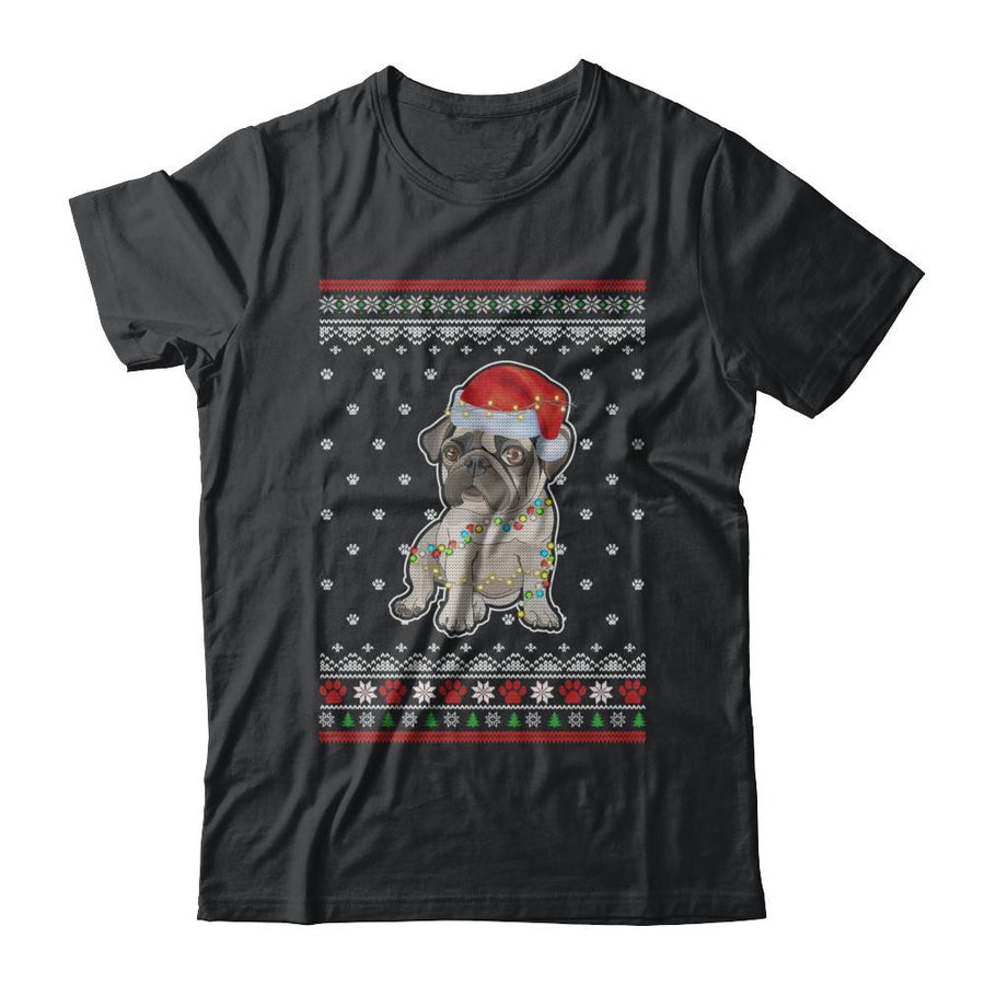 Pug Christmas Ugly Sweater Lights Dog Xmas Gift-T-Shirt & Sweatshirt-Classic T-Shirt-Black