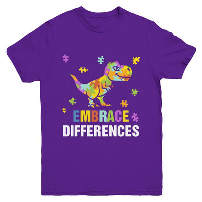 Autism Awareness Puzzle Piece Dinosaur Embrace Differences Youth-Youth Shirt-