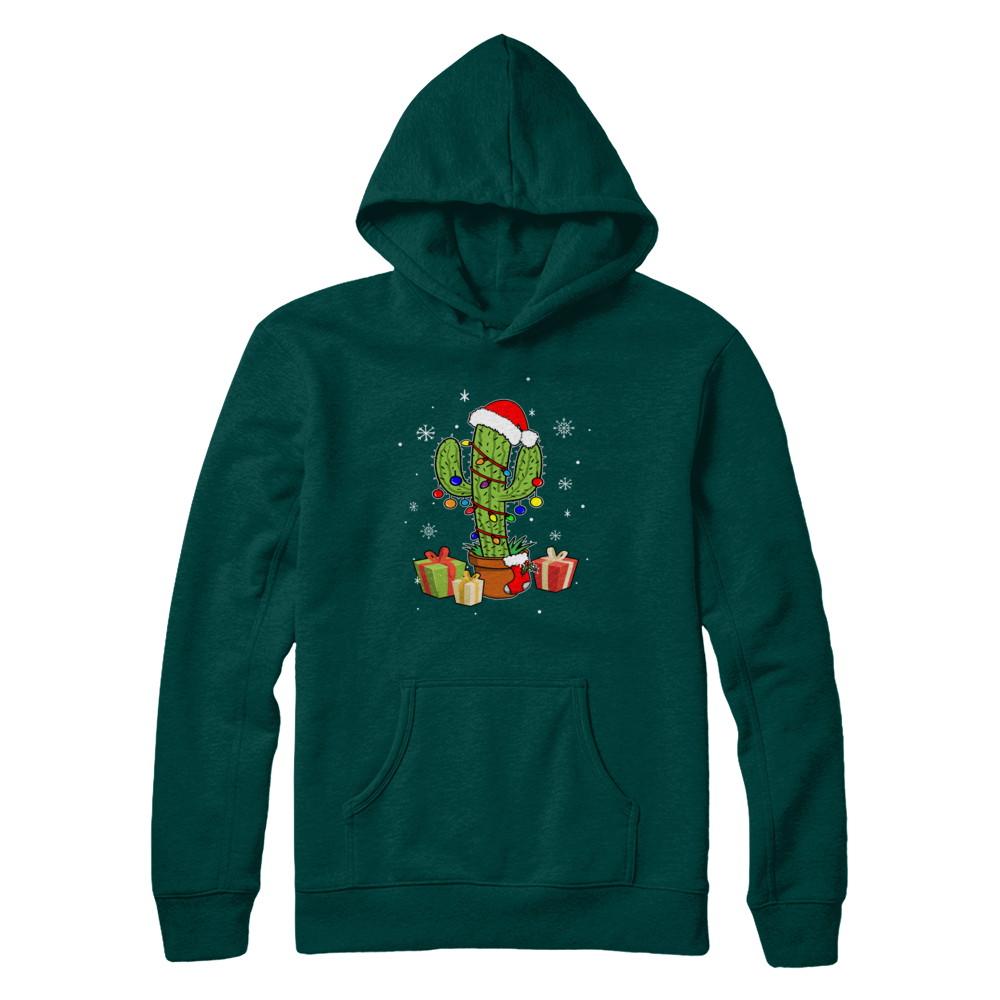 Merry Christmas Succulent Plants Christmas Cactus-T-Shirt & Sweatshirt-Pullover Hoodie-Deep Forest