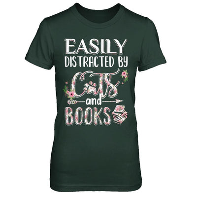 Easily Distracted By Cats And Books-T-Shirt & Hoodie-Women's T-Shirt-Forest Green