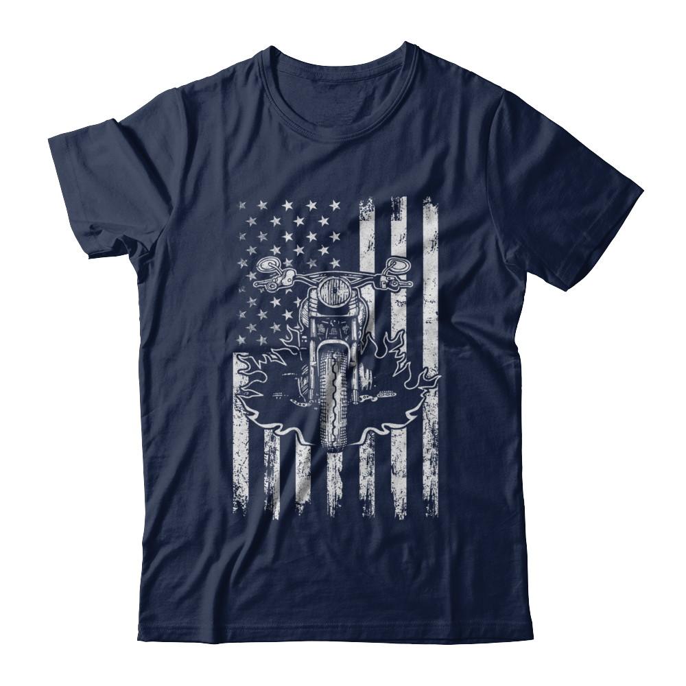 American Motorcycle Motorbike Us Flag Cool Biker-T-Shirt & Hoodie-Classic T-Shirt-Navy