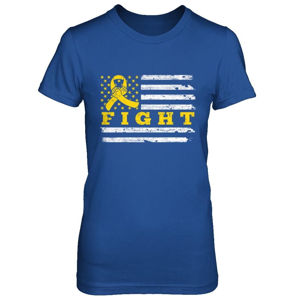 Fight Gold Yellow Ribbon US Flag Childhood Cancer Awareness-T-Shirt & Hoodie-Women's T-Shirt-Royal
