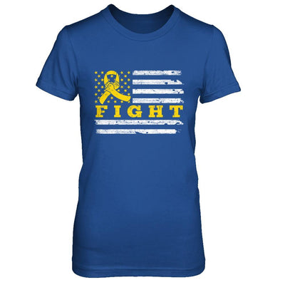 Fight Gold Yellow Ribbon US Flag Childhood Cancer Awareness-T-Shirt & Hoodie-Women's T-Shirt-Royal