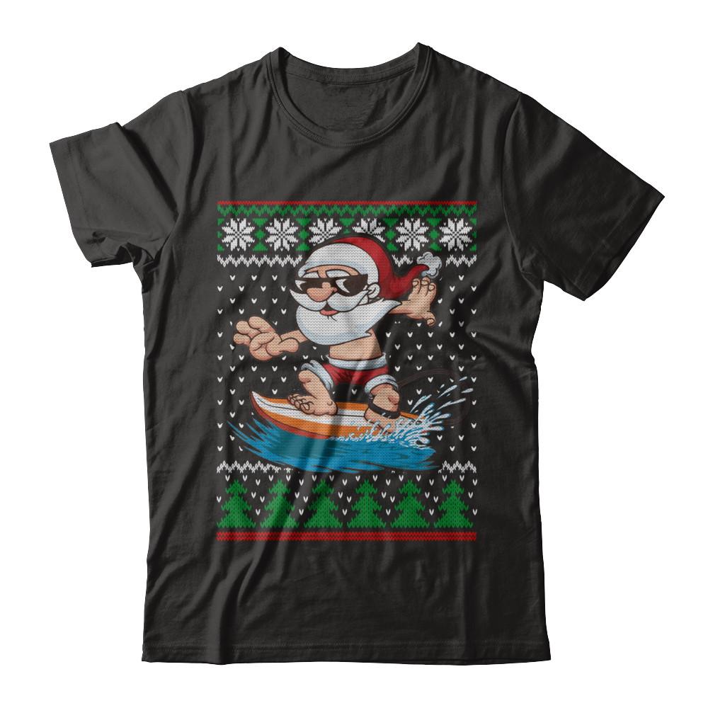 Santa Surfing Hawaiian Summer Christmas Ugly Sweater-T-Shirt & Sweatshirt-Premium T-Shirt-Black