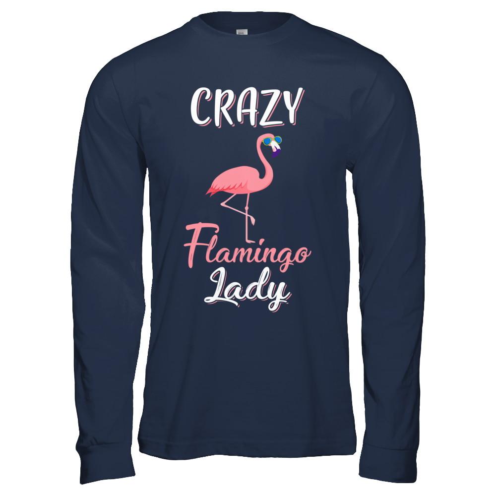 Crazy Flamingo Lady Mom Aunt Auntie Flamingo-T-Shirt & Hoodie-Long Sleeve T-Shirt-Navy