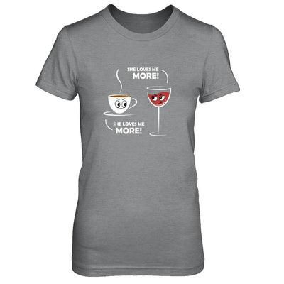 She Loves Me More Wine Coffee-T-Shirt & Tank Top-Women's T-Shirt-Sport Grey