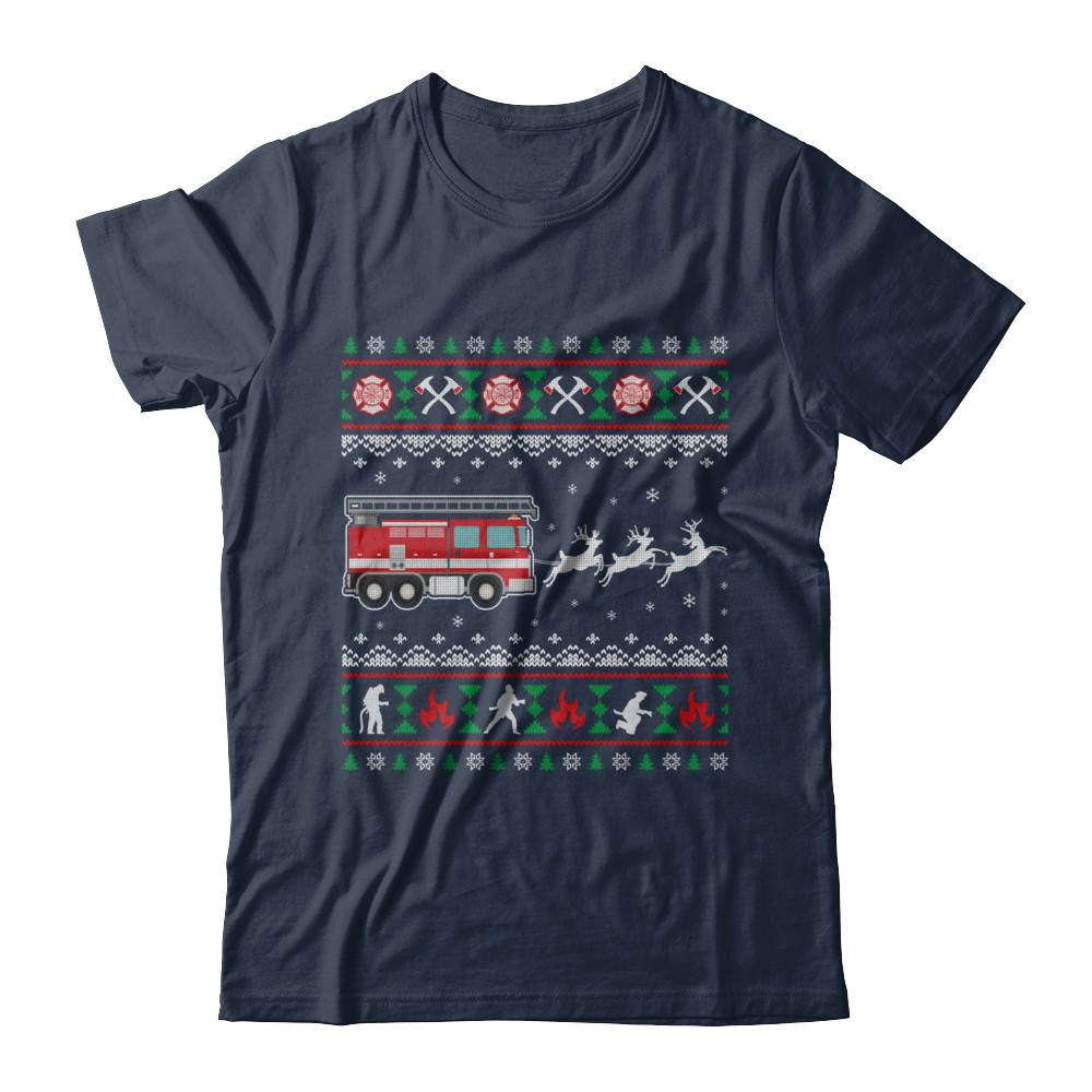 Merry Christmas Firefighter Fireman Ugly Sweater Gift-T-Shirt & Sweatshirt-Classic T-Shirt-Navy
