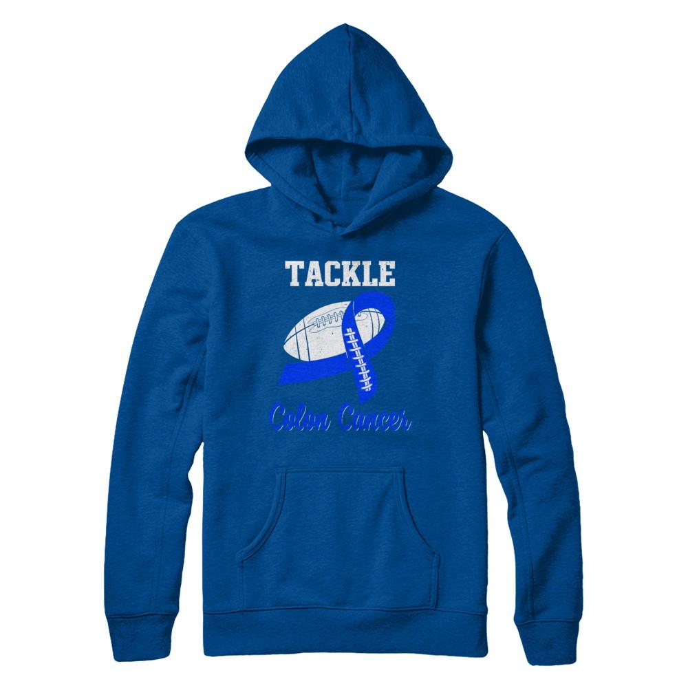 Football Survivor Tackle Blue Colon Cancer Awareness-T-Shirt & Hoodie-Pullover Hoodie-Deep Royal