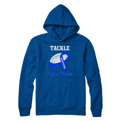 Football Survivor Tackle Blue Colon Cancer Awareness-T-Shirt & Hoodie-Pullover Hoodie-Deep Royal