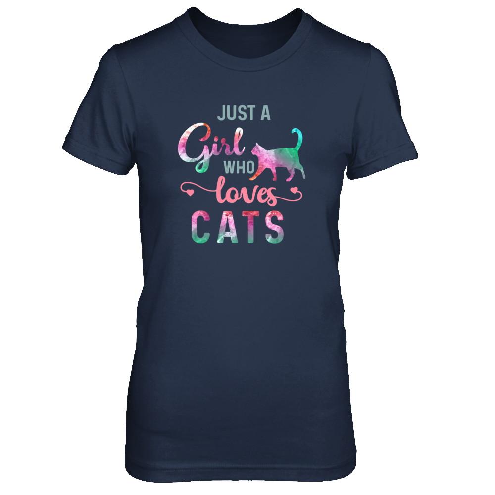 Just A Girl Who Loves Cats Cat Lover-T-Shirt & Tank Top-Women's T-Shirt-Navy