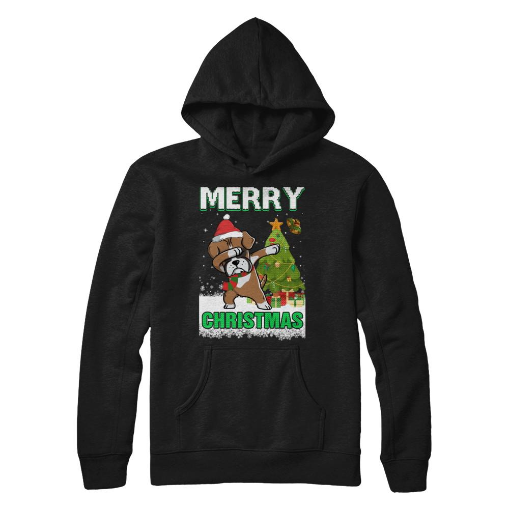 Cute Boxer Claus Merry Christmas Ugly Sweater-T-Shirt & Sweatshirt-Pullover Hoodie-Black