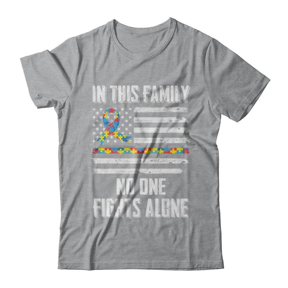 In This Family No One Fights Alone Autism Awareness-T-Shirt & Hoodie-Classic T-Shirt-Sport Grey