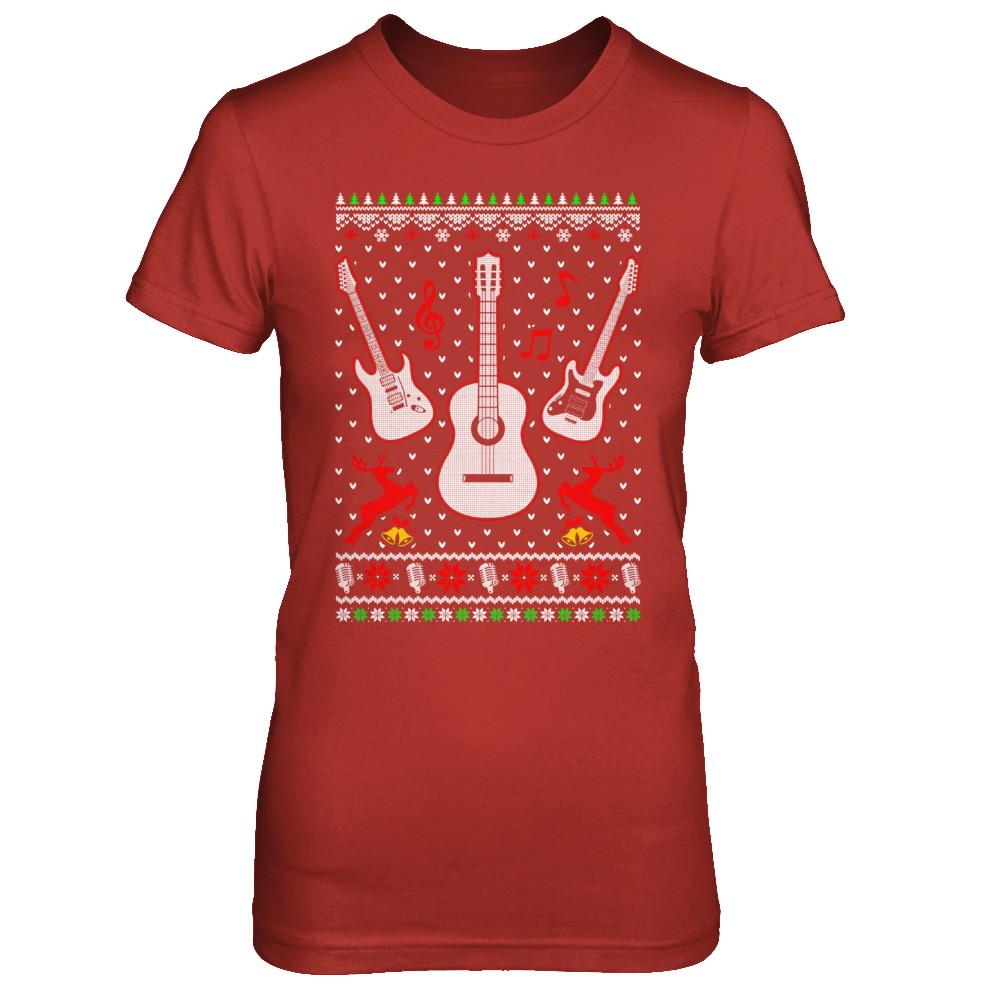 Singer Song Guitar Ugly Christmas Sweater-T-Shirt & Sweatshirt-Women's T-Shirt-Red