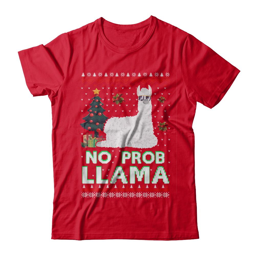 No Prob Llama No Drama Christmas Alpaca Sweater-T-Shirt & Sweatshirt-Premium T-Shirt-Red