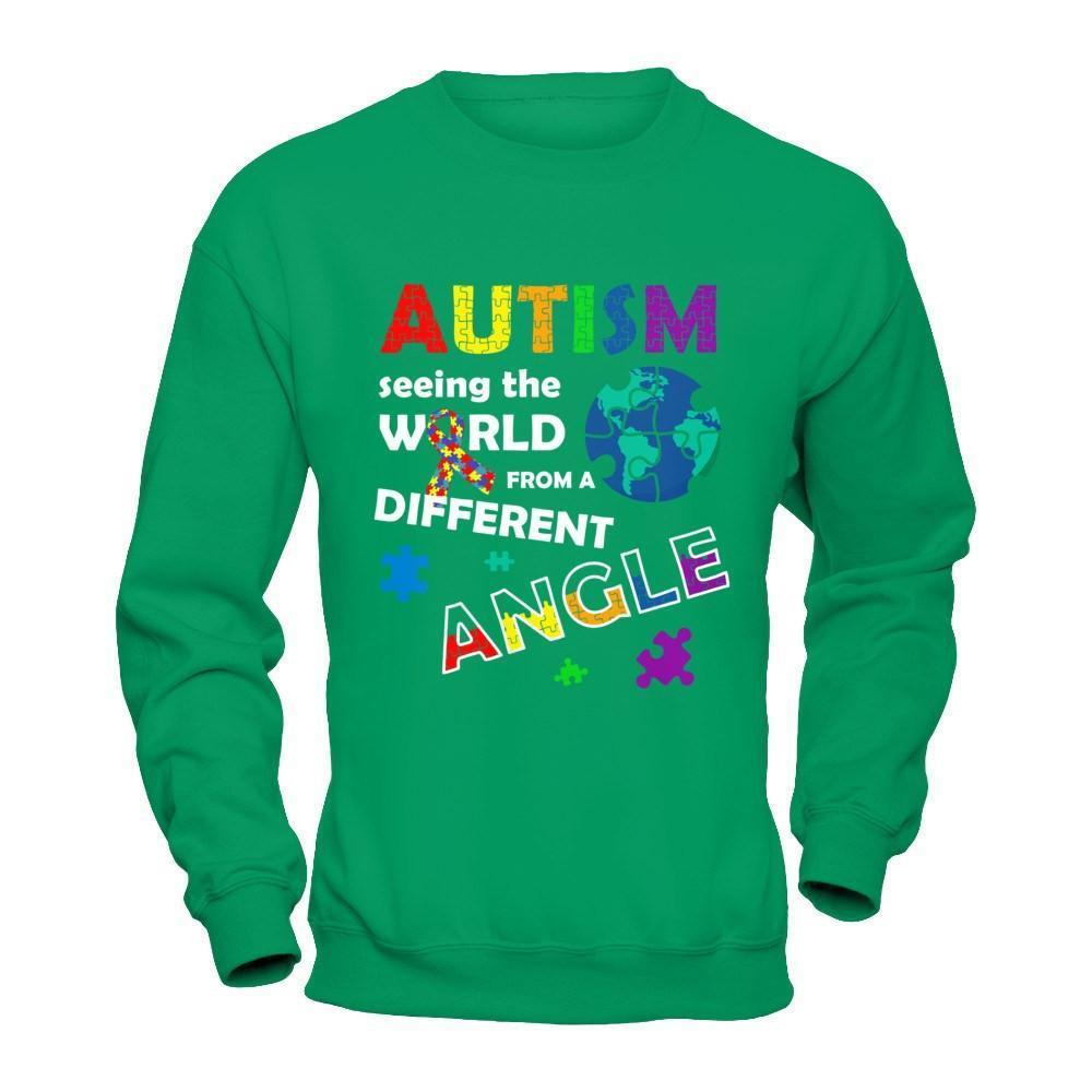 Autism Seeing The World Differently Angel-T-Shirt & Hoodie-Crewneck Sweatshirt-Irish Green