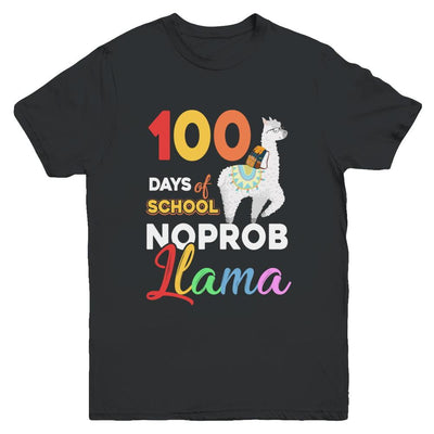 100 Days Of School Shirt Cute No Probllama Llama Youth-Youth Shirt-Youth T-Shirt-Black
