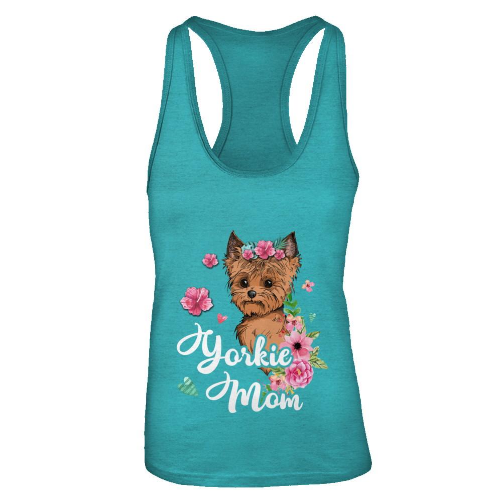 Yorkie Mom Funny Dog Mom Gift Idea-T-Shirt & Tank Top-Women's Ideal Racerback Tank-Tahiti Blue