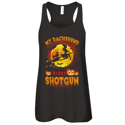 My Dachshund Rides Shotgun Halloween Dog-T-Shirt & Tank Top-Women's Flowy Racerback Tank-Black