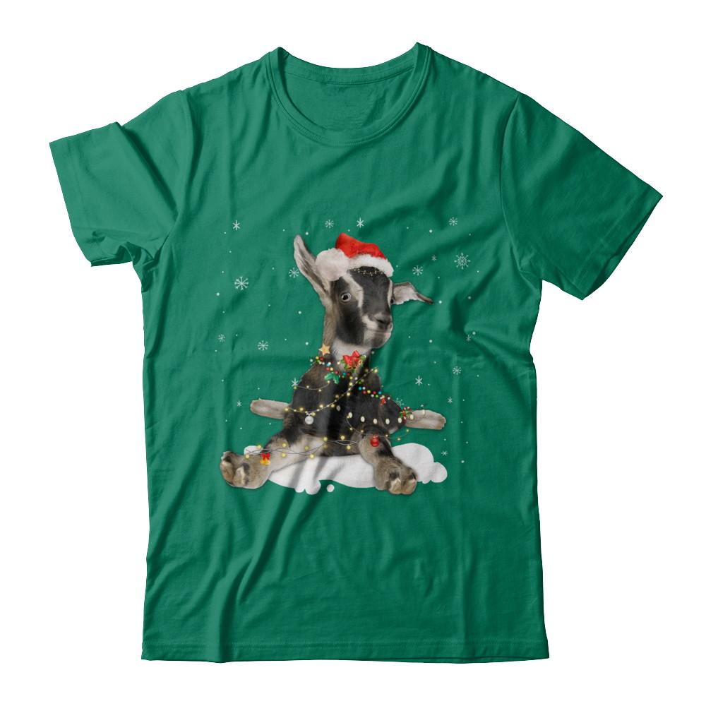 Goat With Santa Hat Lights Christmas-T-Shirt & Sweatshirt-Classic T-Shirt-Kelly Green