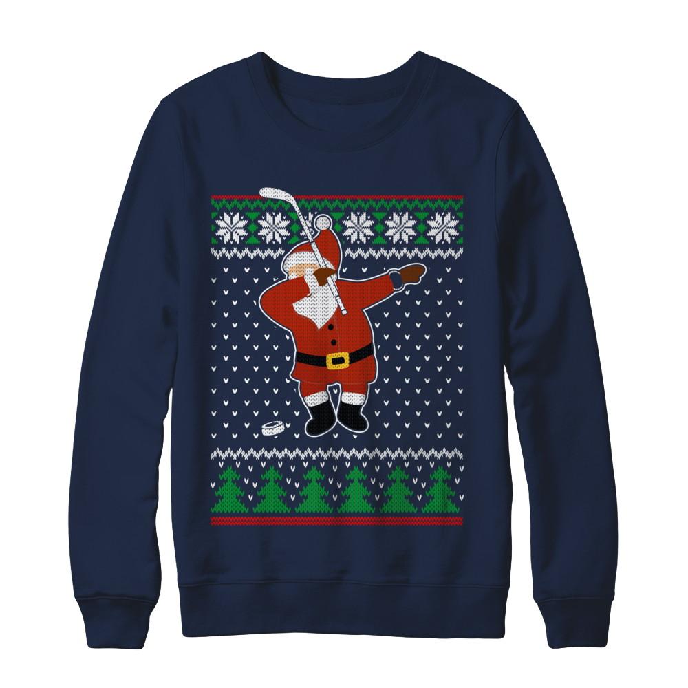 Dabbing Santa Hockey Ugly Sweater Christmas-T-Shirt & Sweatshirt-Crewneck Sweatshirt-Navy