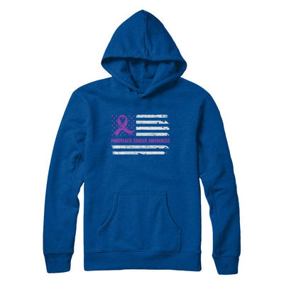 Purple Ribbon Pancreatic Cancer Awareness US Flag-T-Shirt & Hoodie-Pullover Hoodie-Deep Royal