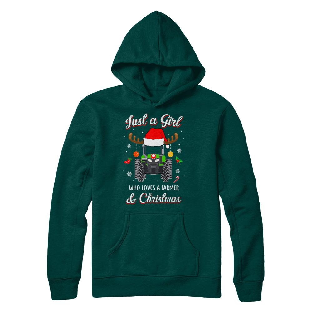Just A Girl Who Loves A Farmer And Christmas-T-Shirt & Sweatshirt-Pullover Hoodie-Deep Forest