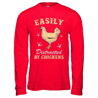 Easily Distracted By Chickens Farmers-T-Shirt & Hoodie-Long Sleeve T-Shirt-Red