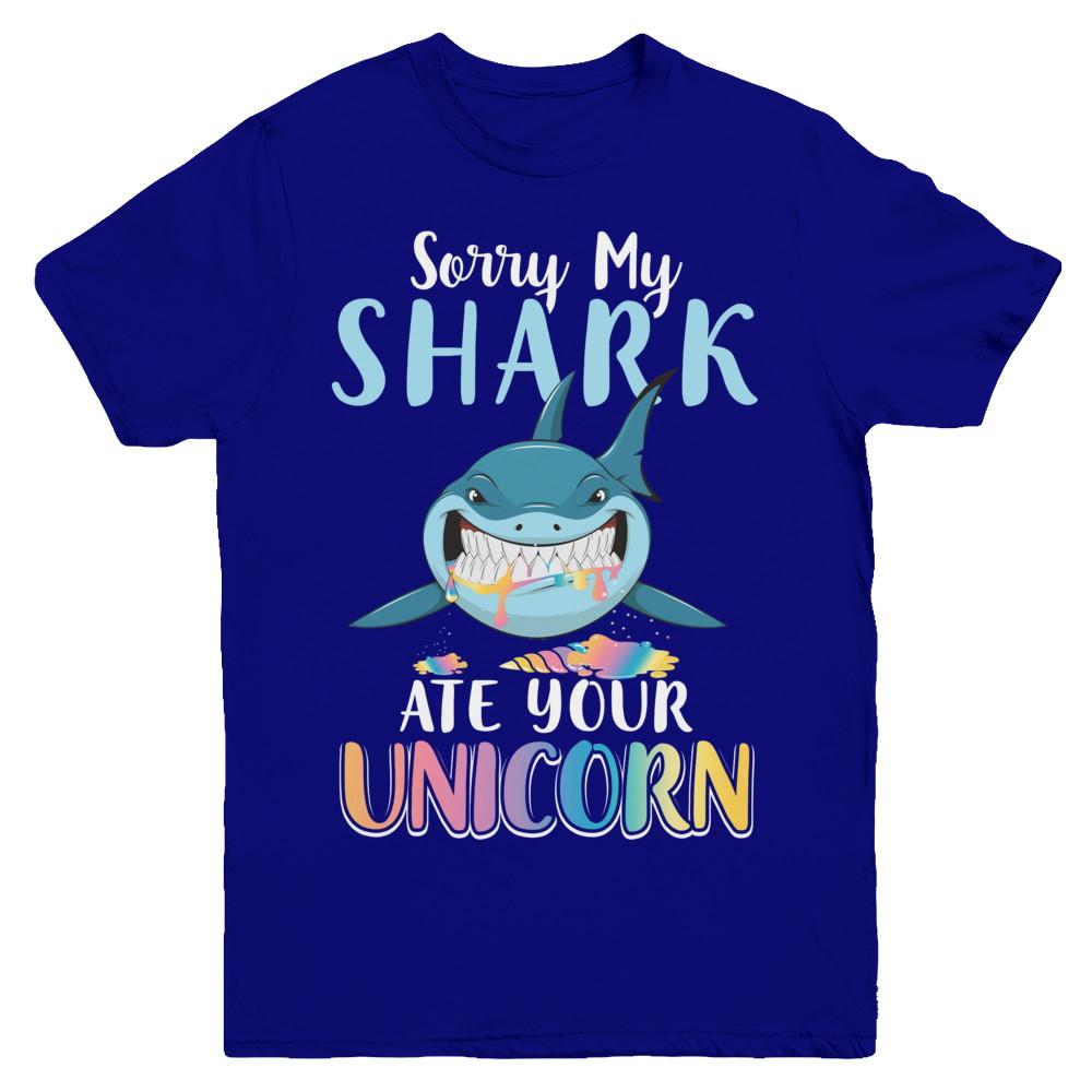 Sorry My Shark Ate Your Unicorn Funny Shark Youth-Youth Shirt-Youth T-Shirt-Navy