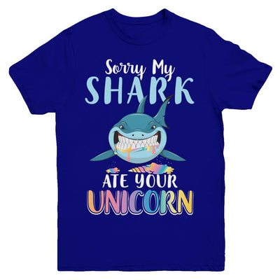 Sorry My Shark Ate Your Unicorn Funny Shark Youth-Youth Shirt-Youth T-Shirt-Navy
